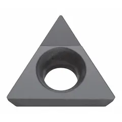 This triangle (T) indexable turning insert features a polycrystalline diamond (PCD) grade for high-speed finishing of non-ferrous materials such as aluminum alloys, copper, and plastics. It provides a sharp cutting edge and wear resistance, suitable for precision machining applications requiring superior surface finish and extended tool life.
