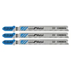 Bi-metal jigsaw blade with T-shank, 3-5/8 in length, designed for cutting thin metal. Suitable for metal fabrication, HVAC ductwork, and automotive repair. Sold in a 3-pack.