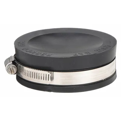 FERNCO Round End Cap: PVC, Clay/Copper/Iron/PVC/Steel, 1 1/8 in Overall Lg - Flexible Transition Pipe Fittings