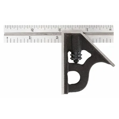 STARRETT Combination Square: SAE, Steel, Brushed, 4 in Blade Lg - Machinist Precision Steel Combination Squares