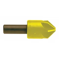 This 90° countersink features six flutes for smooth, chatter-free chamfering of drilled holes. The TiN-coated cobalt construction provides wear resistance. Suitable for creating countersinks for flat-head fasteners in metalworking and machining applications.