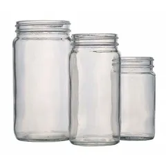 Clear wide mouth round glass lab bottle with a colorless body and 33-400 mm screw closure size. Supplied without closure or closure liner. Not graduated and not pre-cleaned. Suitable for storing liquids, powders, or samples in laboratory settings.