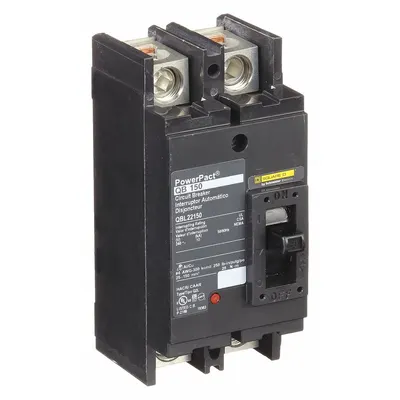 SQUARE D Molded Case Circuit Breaker: 150 A Amps, 10kA at 240V AC, Fixed, Line/Load Lug - Q-Frame Square D Molded Case Circuit Breakers