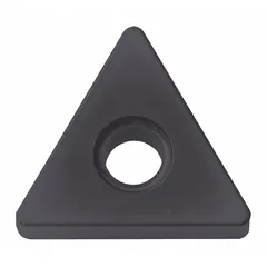 Triangle (T) indexable turning insert made of ceramic material. Suitable for high-speed finish machining of hardened steels and superalloys. Offers wear resistance and heat tolerance for general metalworking applications.