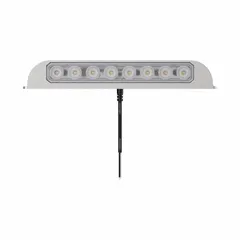 Silver-housed LED floodlight with bracket for surface mount installation. Features blunt cut leads for electrical connection and removable installation. Suitable for vehicle-mounted work lighting applications requiring broad illumination.