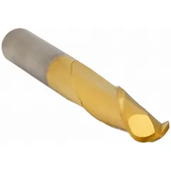 General purpose carbide ball end mill with TiN coating for reduced friction and heat. Two-flute design with 1/2" mill diameter, 2" length of cut, and 4" overall length. Suitable for creating contoured surfaces, slots, and 3D profiles in metal and plastic, commonly used in die/mold work and CNC machining.