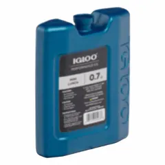 Solid gel ice pack for portable cooling applications. Measures 4 1/4 in overall length, 1 1/4 in overall width, and 5 1/4 in overall thickness. Suitable for use in lunch boxes, coolers, and small medical kits to maintain low temperatures during transport.