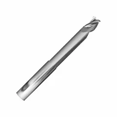 Carbide square end mill designed for milling aluminum and non-ferrous materials. Features 3 flutes for efficient chip evacuation, a 1/4" cutting diameter, 3/8" length of cut, and 2-1/2" overall length. Suitable for creating flat-bottomed slots, pockets, and contours in high-speed machining operations.