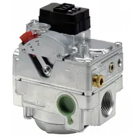 Universal ignition gas valve for direct spark, hot surface, or intermittent pilot systems. Dual-stage, straight-thru design rated at 150,000 BtuH. Suitable for commercial and industrial heating applications requiring two-stage gas flow control