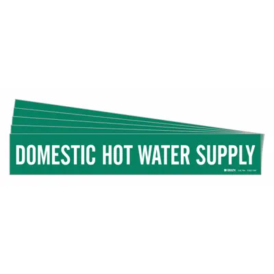 BRADY Pipe Marker: Domestic Hot Water Supply, Green, White, Fits 8 in and Larger Pipe O.D. - Domestic Hot Water Supply Adhesive Pipe Markers