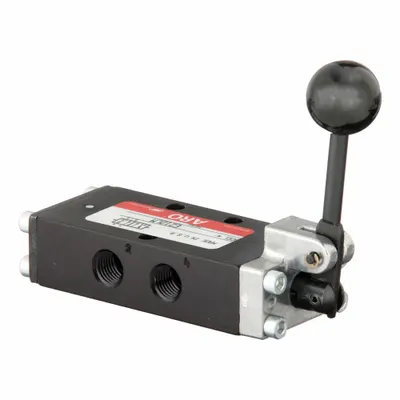 ARO Manual Air Control Valve: E, Four-Way / Two-Position, Lever, Black - ARO E Series Manual Air Control Valves