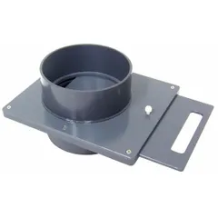 This slide-gate blast gate controls airflow in dust-collection ductwork. It fits 14-inch duct diameter, has a 6 3/8-inch overall length, and a 14-inch inlet diameter. Used to isolate machine branches and maximize suction at the active tool in ventilation systems.