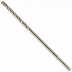 SDS-Plus rebar cutting drill bit with 1/2 in diameter, 12 in overall length, and 10 in maximum drilling depth. Designed for drilling through reinforced concrete and steel rebar in construction and demolition applications.