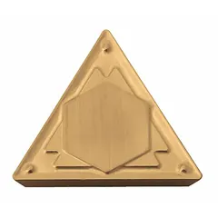 Triangle (T) indexable turning insert for general turning, facing, and profiling operations on metal workpieces. Made of carbide with TPMR geometry, suitable for medium machining of steels and cast irons. Designed for use with indexable toolholders in industrial manufacturing.