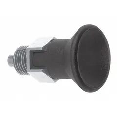 This locking short-pin pull-knob indexing plunger from KIPP features a stainless steel body and a 5/16"-24 thread. It provides a nose force of 6 N to 12 N and includes a locking mechanism to hold the plunger in the retracted position. Commonly used for precise positioning and locking of machine components such as rotary tables, fixtures, and sliding mechanisms in industrial automation and assembly operations.