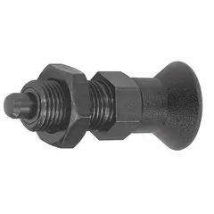 This nonlocking indexing plunger features a pull-knob design for manual retraction and a jam nut for secure installation. Made of steel with M16x1.5 thread, it provides a nose force of 15 N to 35 N. Used for precise positioning and temporary locking of moving parts in jigs, fixtures, and machinery.