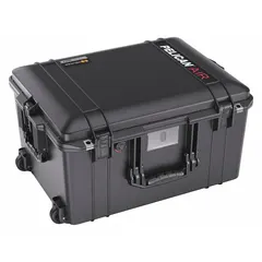 This lightweight suitcase-style case from PELICAN features press and pull latches and interior dividers for organizing and protecting contents. With interior dimensions of 15 7/8 x 21 x 11 5/8 inches and a weight of 13 lb, it is suitable for transporting tools, instruments, or sensitive equipment in industrial and field-service settings. The black case is mobile but not carry-on size.