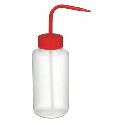 DYNALON Wash Bottle: 500 mL, No Imprinting, Red, Wide, Std Spout Spout, Colorless - Wide Mouthed Standard Spout Wash Bottles