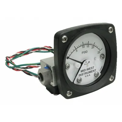 MIDWEST INSTRUMENT Differential Pressure Gauge & Switch: Back, 1/4 in NPT Female, 120 - Medium & High Operating Pressure Differential Gauges with Switch