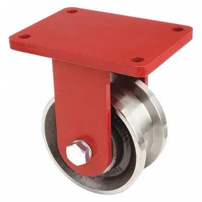 HAMILTON Plate Caster: Rigid, Steel, 5 in Wheel Dia, 3 in Wheel Wd, 8 in Mounting Ht - Dual-Flange Track-Wheel Plate Casters