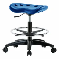 Polyurethane Lab Stool, Height Range 19 in to 26 1/2 in, 17 in Seat Width, 14 in Seat Depth, Fiberglass Base, 5 Casters, Foot Support
