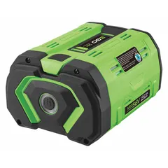 This 56V DC, 10 Ah ARC Lithium battery features a tabbed design for secure connection. It is intended to power EGO cordless outdoor power equipment such as mowers, trimmers, and blowers, providing extended runtime for landscaping tasks.