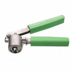 This manual decrimper is designed for removing aluminum seals from 20 mm crimp-top vials. Constructed from steel, it is a hand-operated tool suitable for laboratory use where manual seal removal is required.