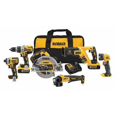 DEWALT Cordless Tool Combination Kit: 6 Tools, 20 V DC Volt, Battery Included - DEWALT 20V Cordless Tool Combination Kits