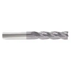 This square end mill is made of carbide with an AlTiN coating for heat resistance and wear protection. It has a 1/4" mill diameter, 7" length of cut, and 10" overall length with 4 flutes. Suitable for slotting, profiling, and plunge cutting in CNC and manual milling machines.