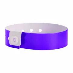 Vinyl security wristband in purple, 10 inches long and 3/4 inch wide, sold in a pack of 500. No pre-printed text or numbering. Used for identification and access control at events, healthcare facilities, and industrial sites.