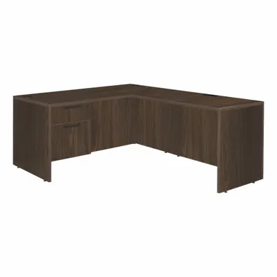 REGENCY Desk: Particle Board, Walnut, 1 Pedestals, 2 Drawers, 60 in Overall Wd - Pedestal Desks