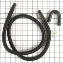 OEM replacement drain hose for Whirlpool washing machines and dryers. Carries wastewater from the appliance to the household drain system. Meets manufacturer specifications for proper water drainage.