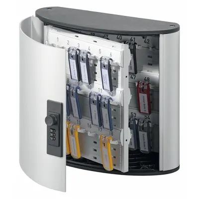 DURABLE Key Box: 54 Key Capacity, Dial Combo Lock, Aluminum, Gray, 11 in Ht, 11 7/8 in Wd - Key Cabinets with Combination Lock