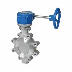 This lug-style butterfly valve is constructed from stainless steel for high-performance applications. It features a 3 in pipe size, RPFTE liner, and lever handle, with a maximum cold working pressure of 200 psi. Suitable for on-off or throttling service in water media piping systems.
