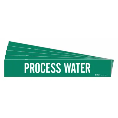 BRADY Pipe Marker: Process Water, Green, White, Fits 2 1/2 to 7 7/8 in Pipe O.D. - Process Water Adhesive Pipe Markers