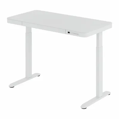 FLEXISPOT Standing Desk: White, Glass, 48 in Overall Wd, 24 in Overall Dp - Electric Adjustable-Height Desks