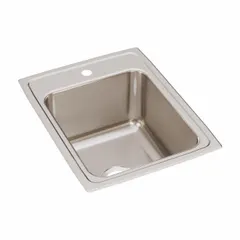 This one-bowl counter-mounted sink is designed for kitchen and bar installations where a compact drop-in design is needed. It fits standard counter cutouts and provides a deep 10 1/8 in bowl for washing and food preparation. The sink is offered in a Silver/Gray color family and does not include a faucet.
