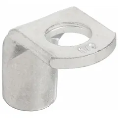 Tin-plated copper crimp lug for terminating 2/0 AWG cable. Features a bent configuration with a 1/2 in stud size. Suitable for industrial power distribution, motor control centers, and grounding systems where space constraints require angled connections.