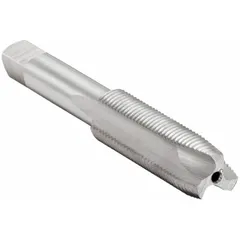This spiral-point tap is designed for threading blind or through holes in metal parts. The spiral point design pushes chips ahead, preventing clogging during operation. It cuts internal threads to a 2B fit class in materials such as steel and aluminum. Suitable for general machining and maintenance threading applications.
