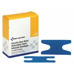 FIRST AID ONLY Adhesive Bandage: Knuckle Bandages, 1 1/2 in Wd, 3 in Lg, Metal Detectable, Fabric (MPN 1-690). Key specifications — Product Type: Knuckle Bandages; Unitized: Unitized; Water Resistance: Not Water Resistant; Brand: FIRST AID ONLY; Latex Content: Latex Free; Metal Detectable: Metal Detectable; Package Type: Box; Manufacturer Part Number: 1-690.