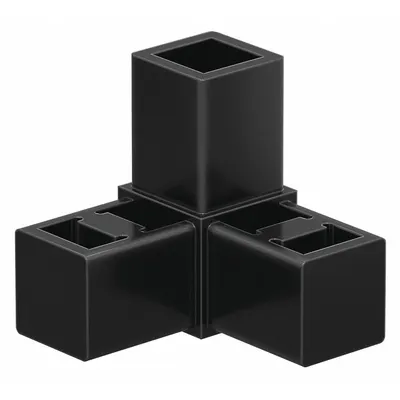 80/20 3-Way Corner Connector: 2 1/8 in x 2 1/8 in, Nylon, Unfinished, Black - Connectors