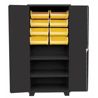 JAMCO Bin Cabinet: 36 in x 24 in 78 in, 2 Shelves, 8 Bins, Yellow, Solid, 14 ga Panel - Standard Bin Cabinets with Shelves