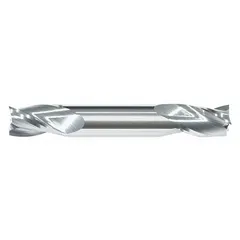 Double-end carbide square end mill with 1/4" mill diameter, 1/2" length of cut, and 2-1/2" overall length. Features 3 flutes for efficient chip evacuation. Suitable for milling slots, pockets, and profiles in metal and composite materials.