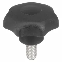This 7-arm knob features a plastic body with a stainless steel threaded stud, M8 thread, 40 mm diameter, and 40 mm thread length. The multi-arm design provides ergonomic grip for manual clamping, positioning, and adjustment on machinery, fixtures, jigs, and workholding applications.