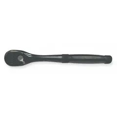 Reversible pear-head ratchet with black oxide finish. Overall length 5 1/2 in, 8° minimum arc swing for access in confined spaces. Used for tightening and loosening fasteners in maintenance and assembly tasks.