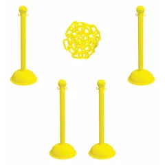 Yellow Plastic Chain Barrier Post Kit, 4 Posts, 30 ft Chain