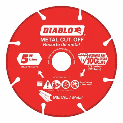 DIABLO Diamond Saw Blade: Metal, 5 in Blade Dia., 7/8 in Arbor Size, Wet/Dry, Better - Metal-Cutting Blades