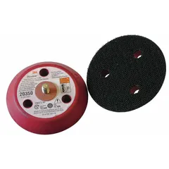 This 3-inch diameter backing pad features a 1/4"-20 threaded-shank for tool connection and a 3-hole vacuum configuration for dust extraction. Designed for use with compatible hook-and-loop sanding discs, it is suited for sanding and finishing applications on contoured surfaces.
