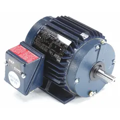 Totally enclosed non-ventilated (TENV) 3-phase AC motor with rigid base mounting. Rated 1 1/2 hp, 460V AC, 1755 RPM, 2.3 A full load current. Suitable for general purpose industrial applications such as conveyors, pumps, and machine tools in environments requiring protection from dust and washdown.