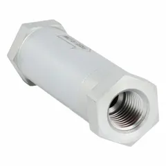 Steel-bodied check valve with 1/4-inch NPT inlet and outlet connections. Designed for unidirectional flow control in hydraulic systems, preventing backflow under high-pressure conditions.